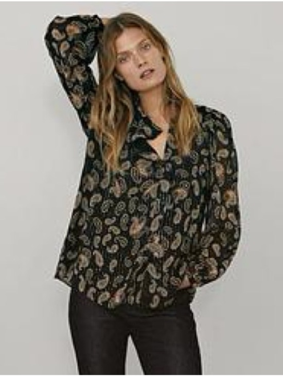 Massimo Dutti Tops - Massimo Dutti Black Paisley Blouse with Metallic Pinstripes Long Sleeves Sz 8